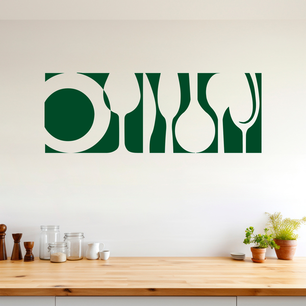 Vinilo de pared para cocina "vajilla, platos y cubiertos"
