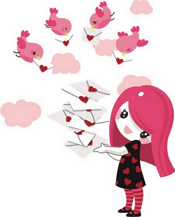 Vinilos Infantiles: Niña con pájaros mensajeros a color