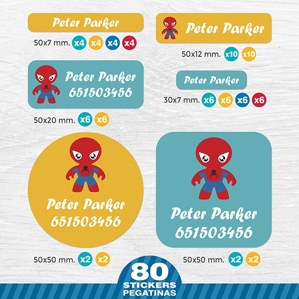 Etiquetas adhesivas personalizadas para niños Spiderman TeleAdhesivo.com