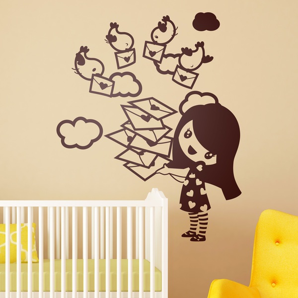 Vinilos Infantiles: Niña con pájaros mensajeros