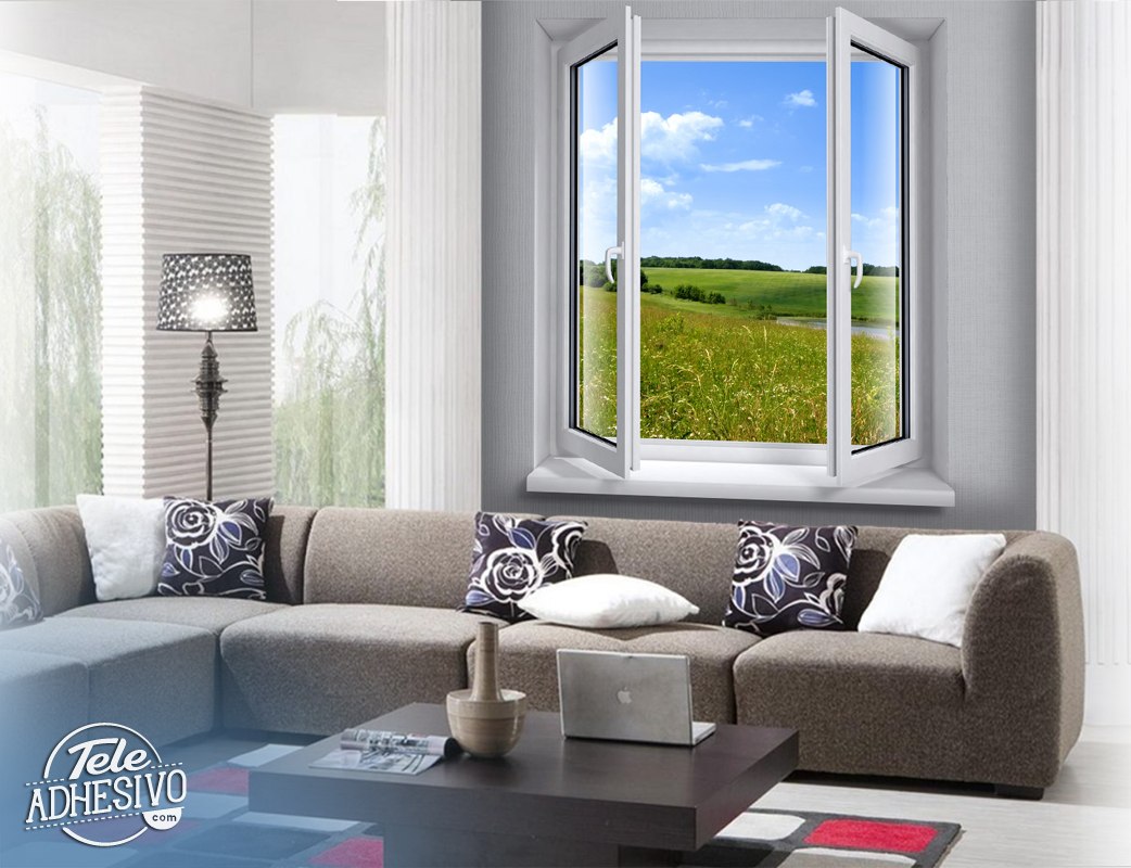 Ventana con paisaje campestre