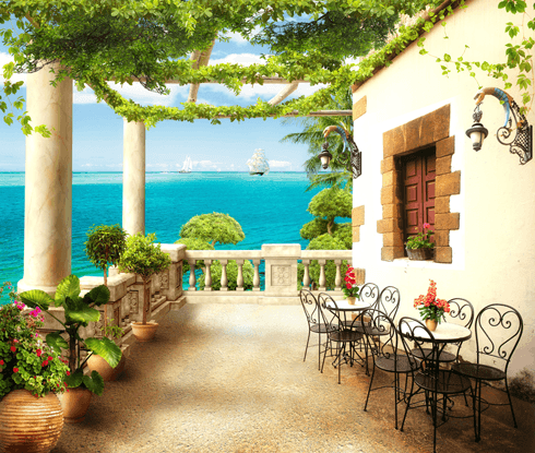 Fotomurales: Terraza con vista al mar