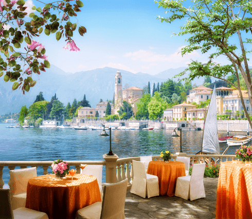 Fotomurales: Terraza con vistas a un lago