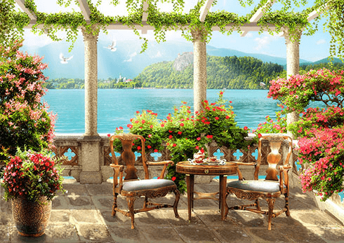 Fotomurales: Terraza en el lago
