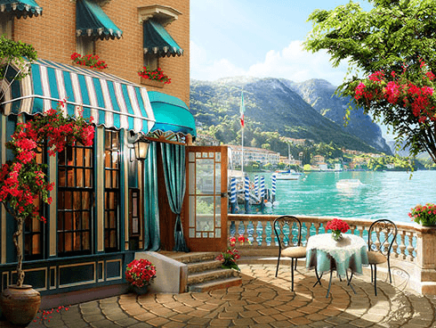 Fotomurales: Terraza de restaurante junto al lago