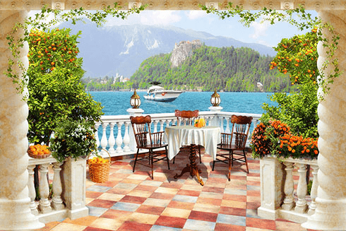 Fotomurales: Terraza con vistas al lago