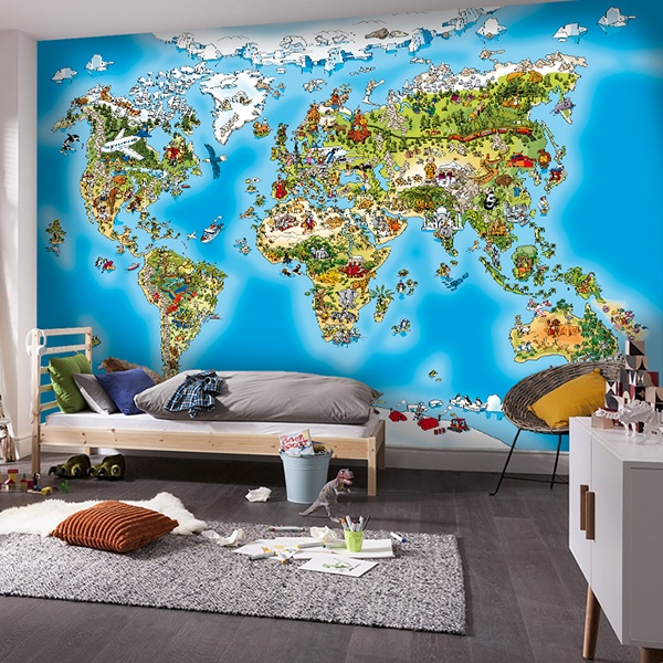 Fotomurales: Mapa mundi infantil ilustrado 0