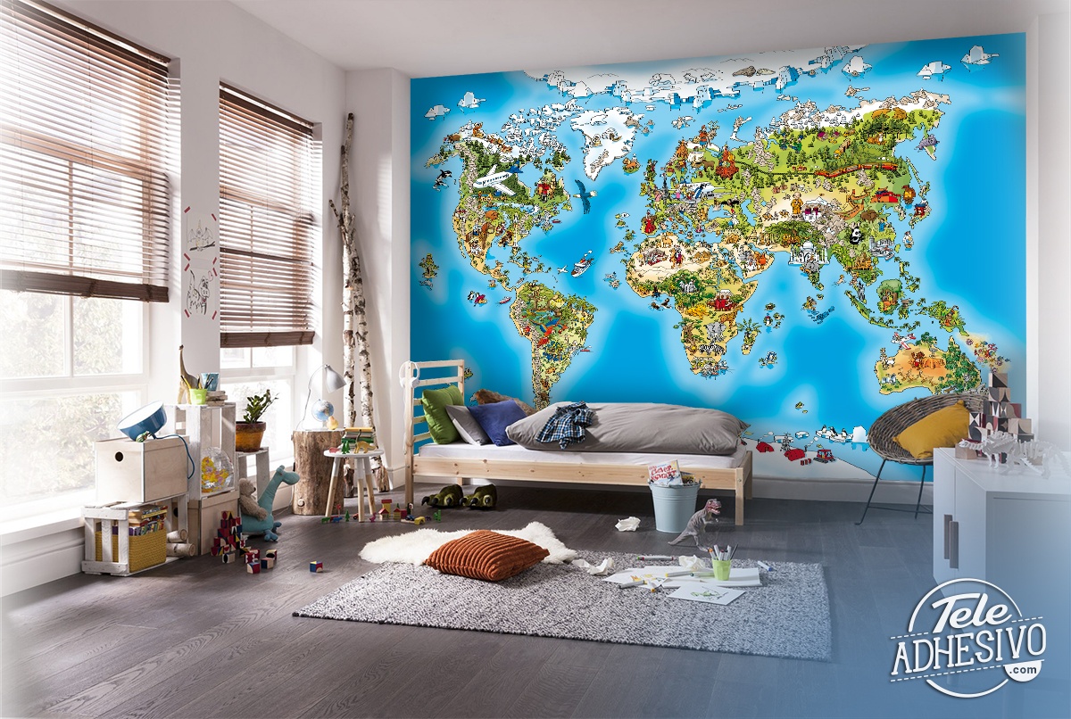 Fotomurales: Mapa mundi infantil ilustrado