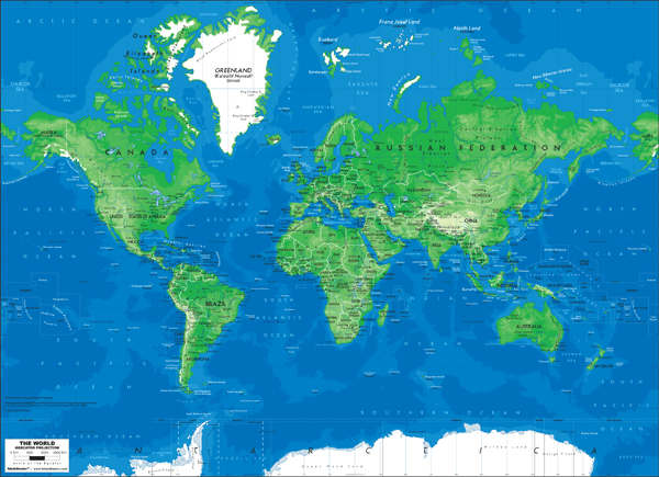 Fotomurales: Mapa Mundo azul y verde