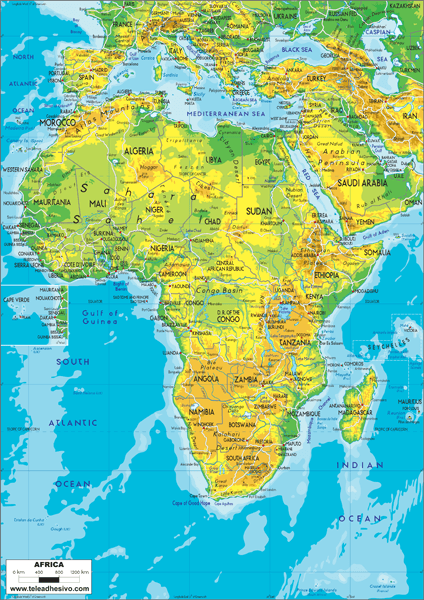 Fotomurales: Mapa de África del relieve terrestre