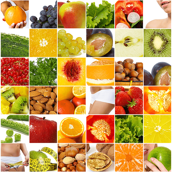Fotomurales: Collage de frutas y alimentos