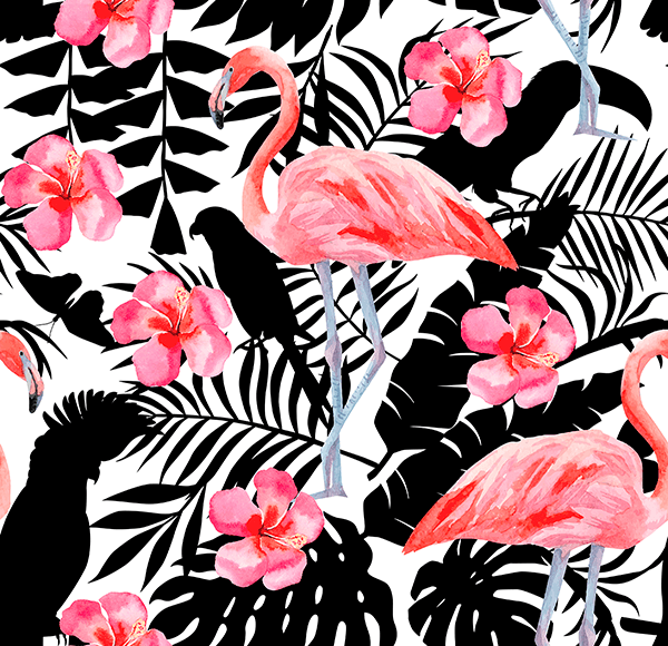 Fotomurales: Estampado de flamencos y flores