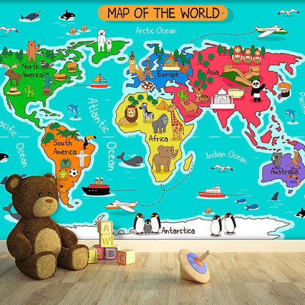 Nadie Ewell Abrazadera Fotomural Mapa del mundo infantil | TeleAdhesivo.com
