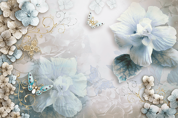 Fotomurales: Flores y mariposas diamante