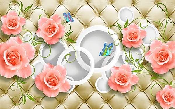 Fotomurales: Cabecero acolchado con rosas