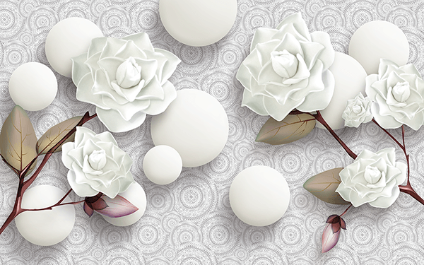 Fotomurales: Rosas blancas y piedras