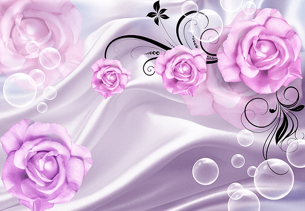 Fotomurales: Burbujas y rosas violetas