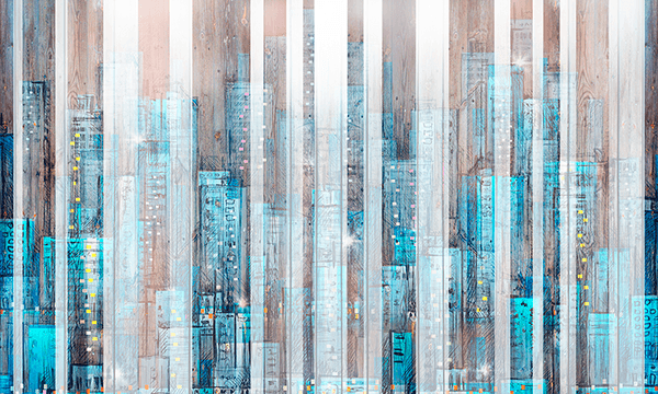 Fotomurales: Ciudad pintada en madera