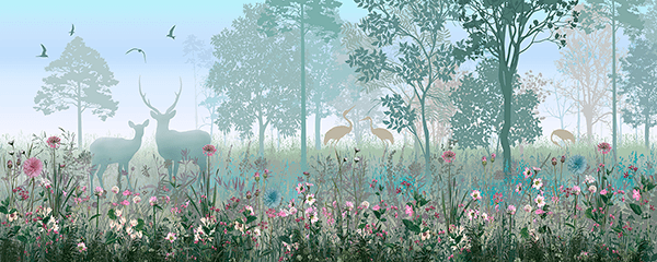 Fotomurales: Bosque de flores y fauna