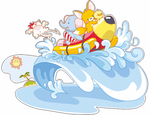 Vinilos Infantiles: Animales sobre la banana flotador