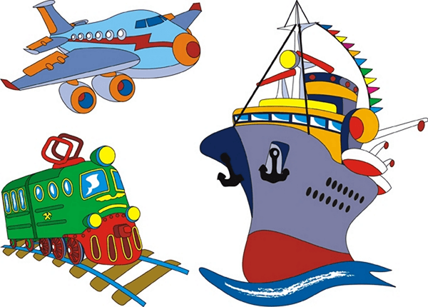 Vinilos Infantiles: Transporte por tierra, mar y aire