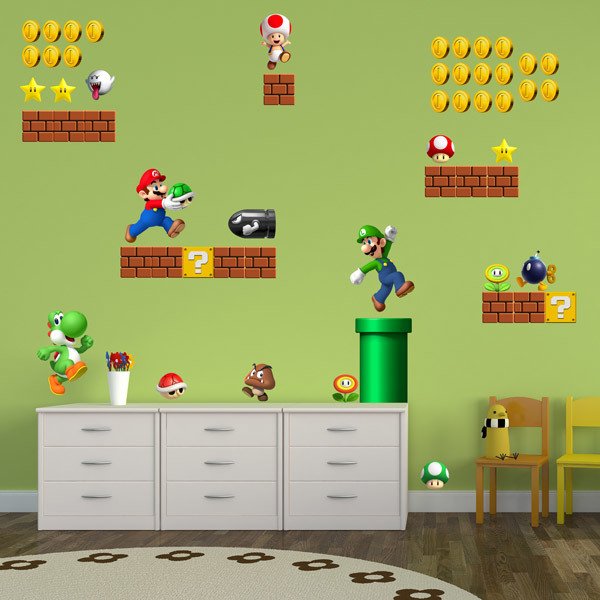 Empresario Mar Responder Vinilo Decorativo Infantil Set 60X Super Mario Bros | TeleAdhesivo.com