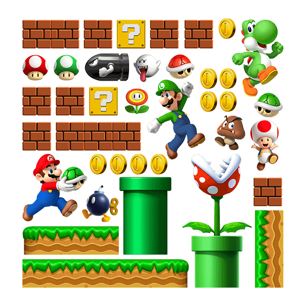 Vinilos Infantiles: Set 38X Mario Bros Reino Champiñón