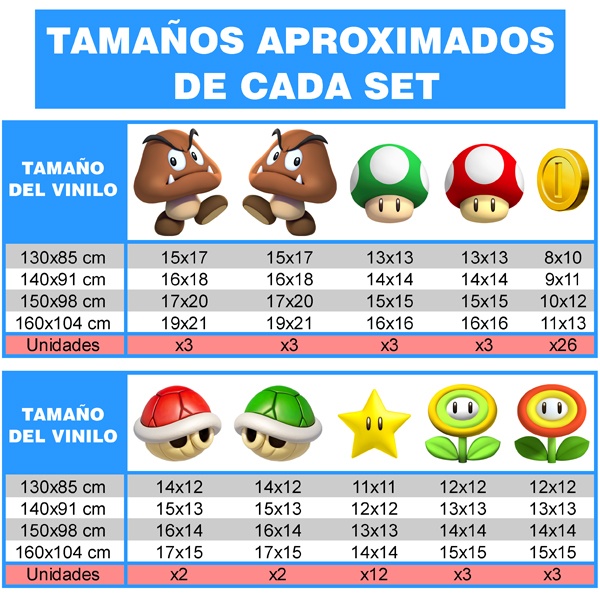 Vinilos Infantiles: Set 60X Mario Bros Personajes y Monedas