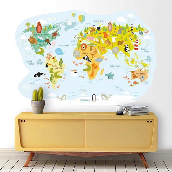 Vinilos Infantiles: Mapamundi animales famosos