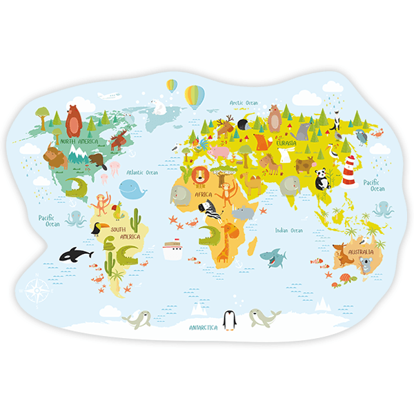 Vinilos Infantiles: Mapamundi animales famosos