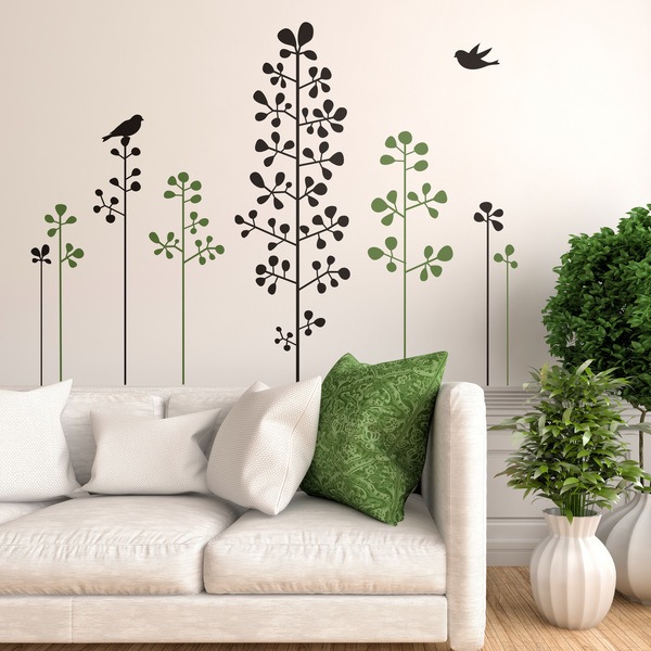 Vinilos Decorativos: Arbustos y pajaritos