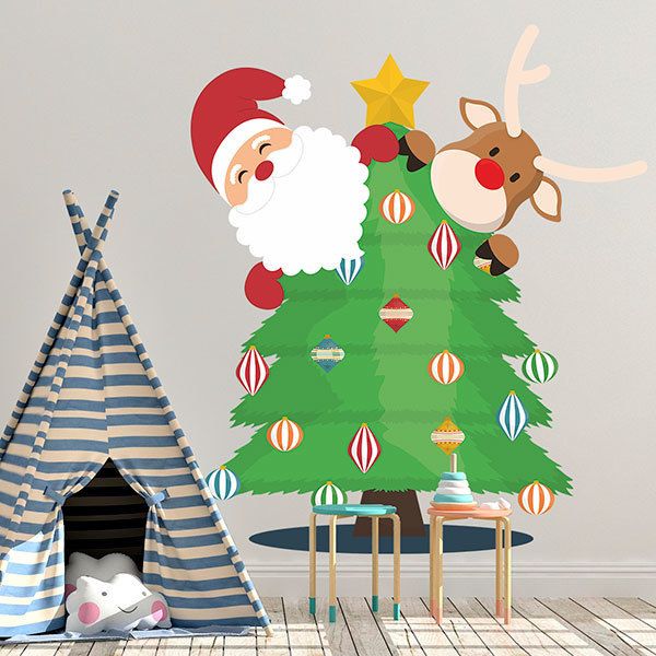 Vinilos Decorativos: Papá Noel y Rudolf en el árbol