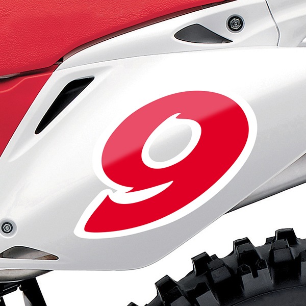 Pegatinas: Número 9 rojo y blanco
