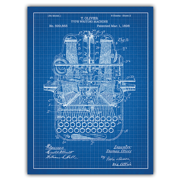 Vinilos Decorativos: Máquina de escribir patente azul