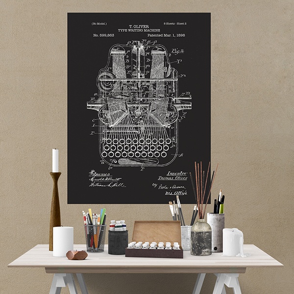 Vinilos Decorativos: Máquina de escribir patente pizarra