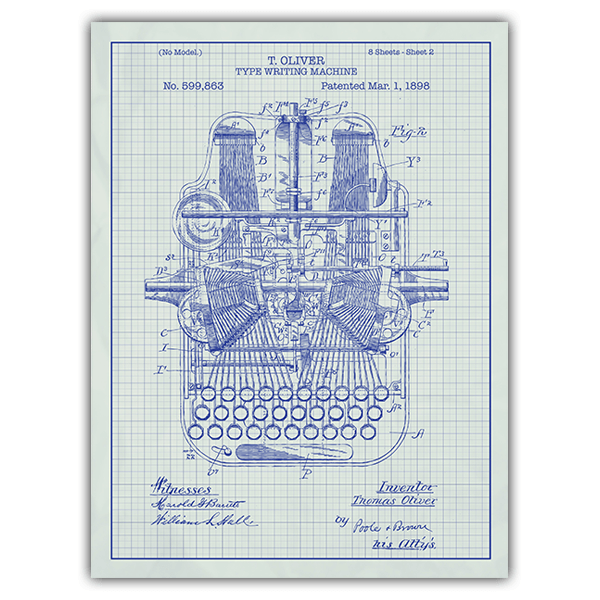 Vinilos Decorativos: Máquina de escribir patente blanca
