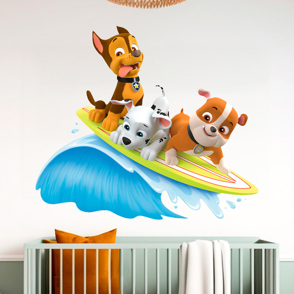 Vinilos Infantiles: Patrulla Canina - Chase, Marshall y Rubble surfean