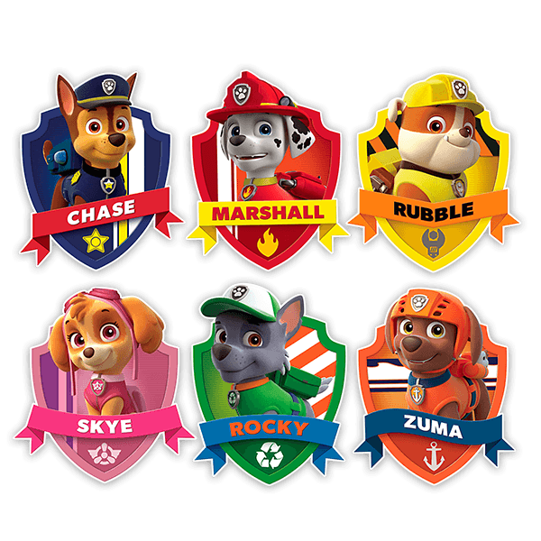 Vinilos Infantiles: Set 6X Patrulla Canina todos a una