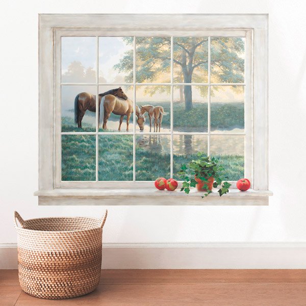 Vinilo decorativo ventana caballos