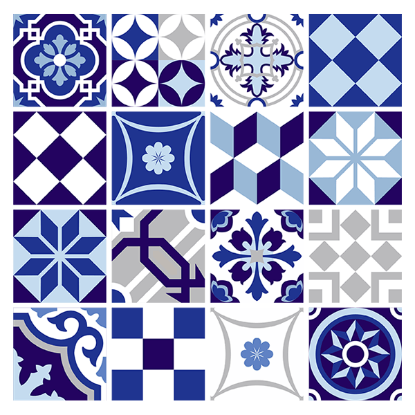 Vinilos Decorativos: Kit 48 vinilos azulejos azulados