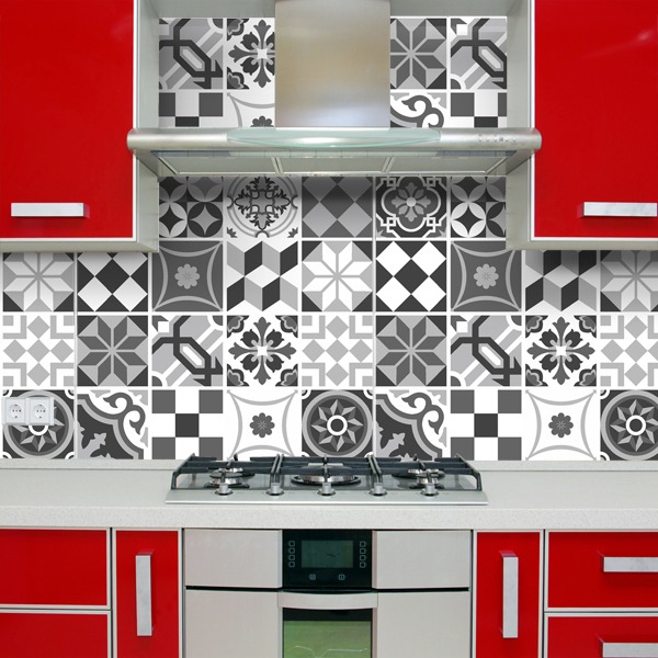 Kit 48 vinilos para azulejos de cocina blanco y negro