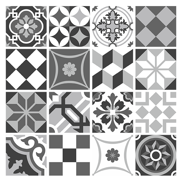 Vinilos Decorativos: Kit 48 vinilos azulejos blanco y negro