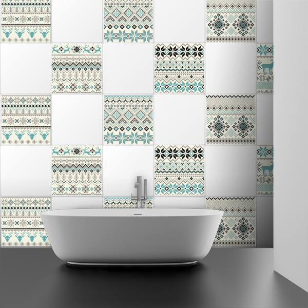 Kit 48 vinilos para azulejos de baños en tonos sepia