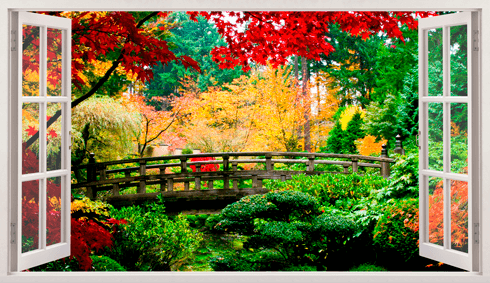 Vinilos Decorativos: Puente en el bosque colorido