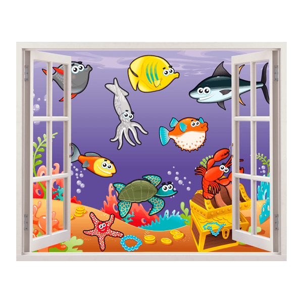 Vinilos Infantiles: Ventana Animales marinos