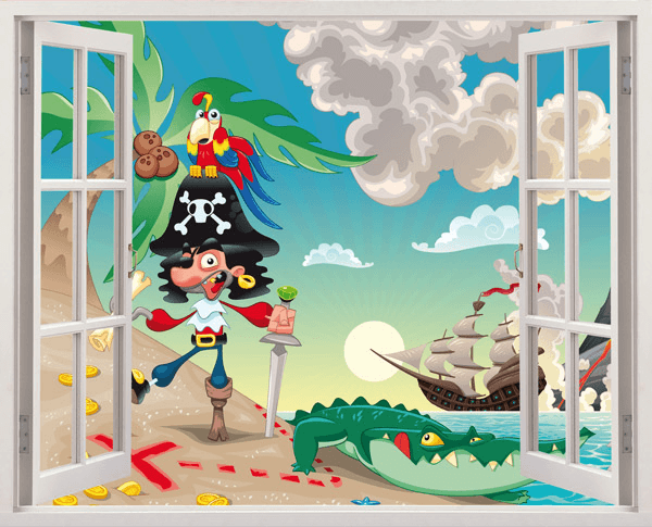 Vinilos Infantiles: Ventana El tesoro del capitán
