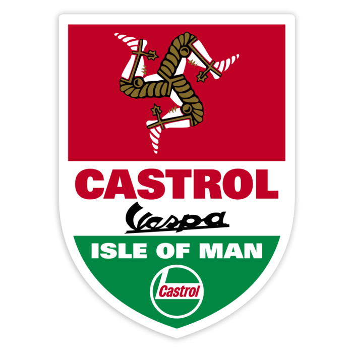 Pegatinas: Escudo Vespa Castrol Isla de Man Clásico