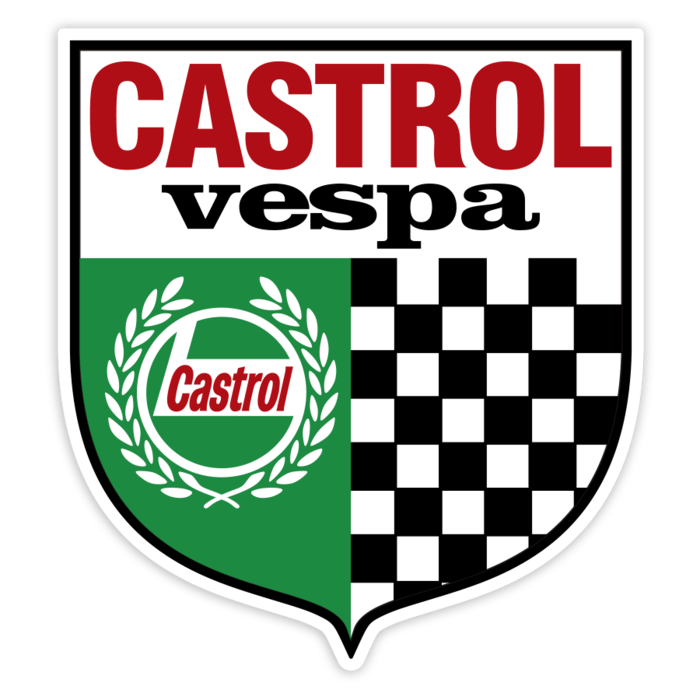 Pegatinas: Escudo Vespa Castrol con Cuadros Racing