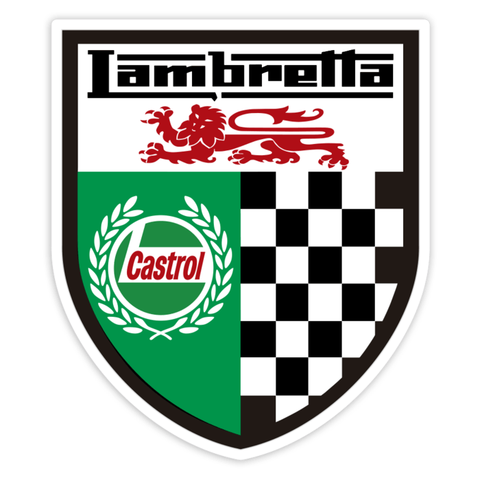 Pegatinas: Escudo Lambretta Castrol León Inglés y Cuadros