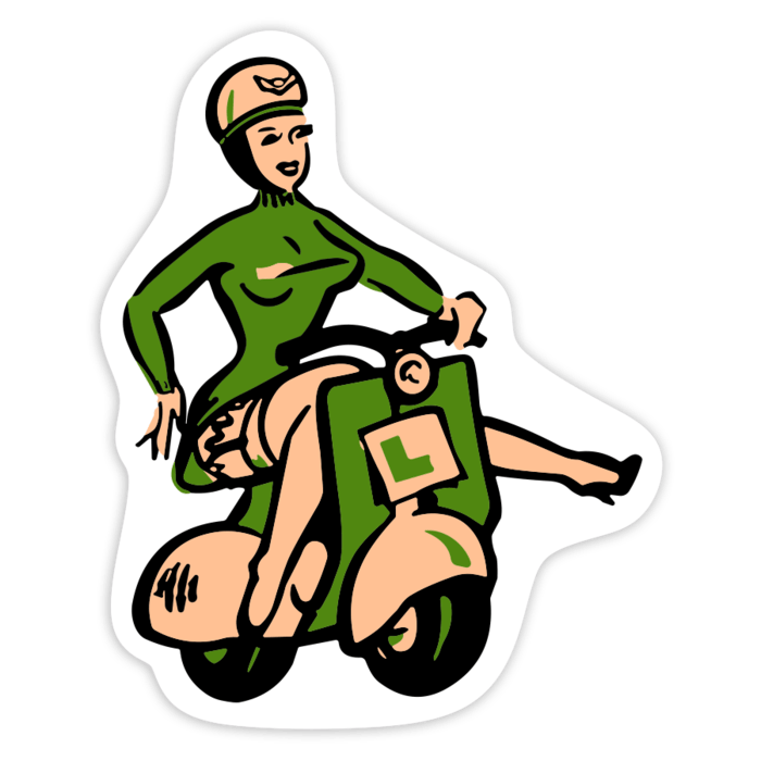 Pegatinas: Chica Retro en Vespa Verde